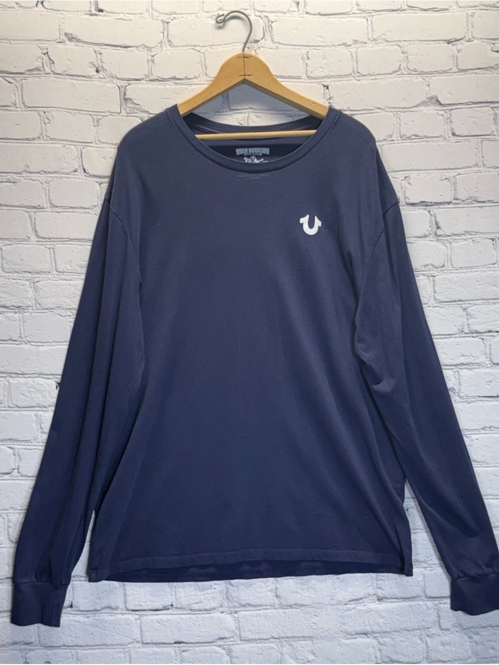 True Religion Men's 2XL Crew Neck Long Sleeve Tee Shirt blue